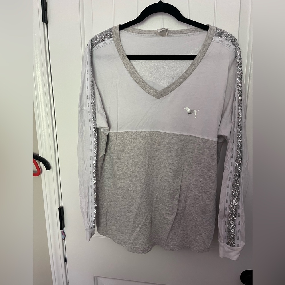 PINK Victoria's Secret Gray Sequin Dog Top